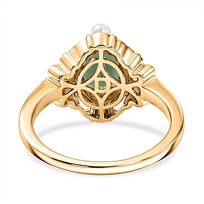 D'Joy Premium Grandidierite and Freshwater Pearl 2.00 ctw Victorian Luxe Ring in 18K Vermeil Yellow Gold Over Sterling Silver (Size  10.0)