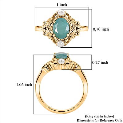D'Joy Premium Grandidierite and Freshwater Pearl 2.00 ctw Victorian Luxe Ring in 18K Vermeil Yellow Gold Over Sterling Silver (Size  10.0)