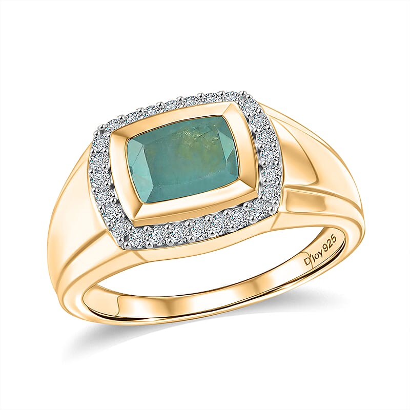 D'Joy Premium Grandidierite and Moissanite 2.65 ctw Men's Ring in 18K Vermeil Yellow Gold Over Sterling Silver (Size  10.0)