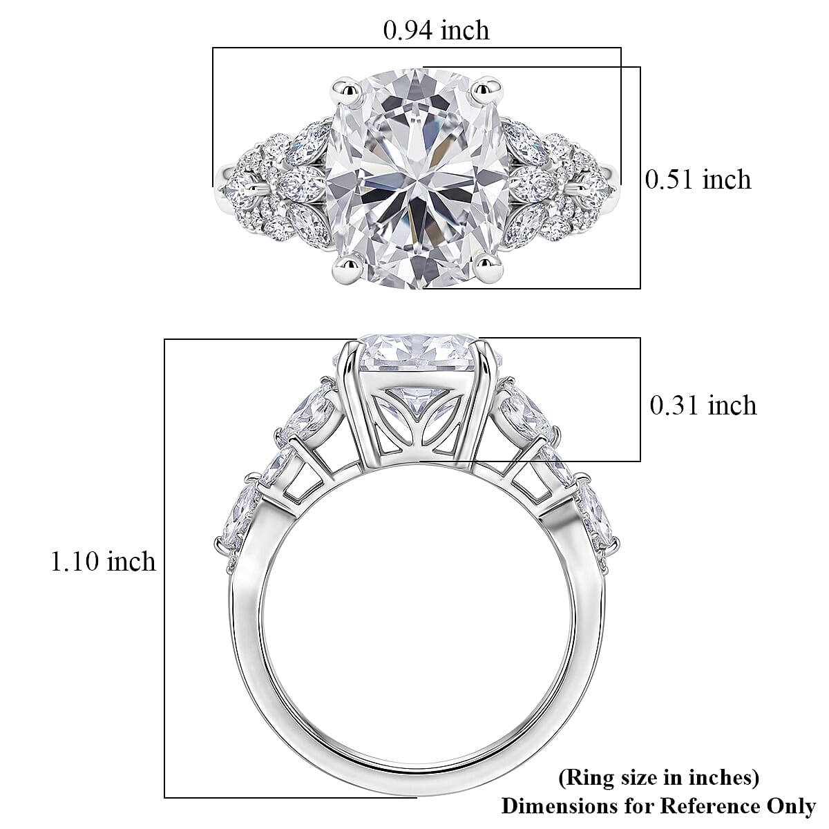 D'Joy Brilliant Cut Moissanite 6.50 ctw Eternal Radiance Ring in Rhodium Over Sterling Silver (Size 10.0) image number 5