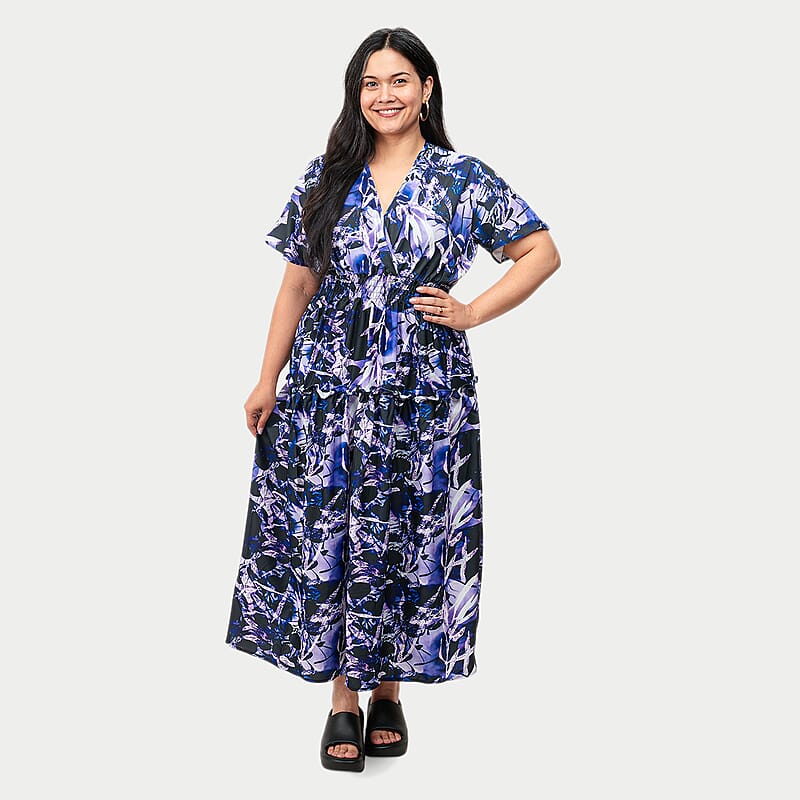 LA MAREY - FLORAL SMOCKED WAIST DRESS -OS MISSY-MULTI PURPLE