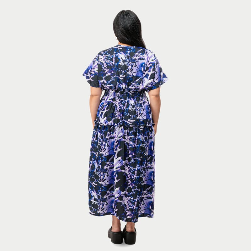 La Marey Purple with Multi Floral Smocked Waist Dress - One Size Missy