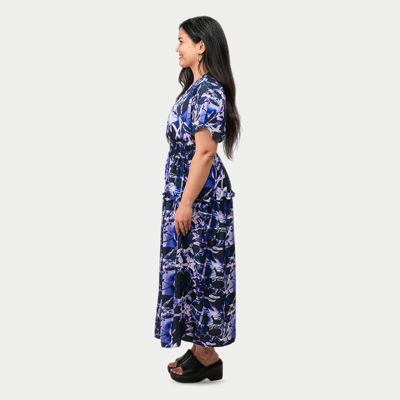 La Marey Purple with Multi Floral Smocked Waist Dress - One Size Missy