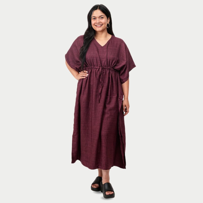 La Marey Bordeaux V-neck Drawstring Waist Dress - One Size Missy