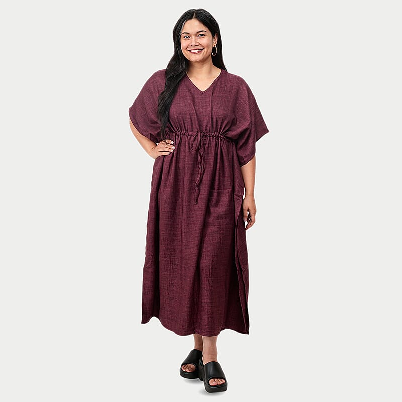 La Marey Bordeaux V-neck Drawstring Waist Dress - One Size Missy