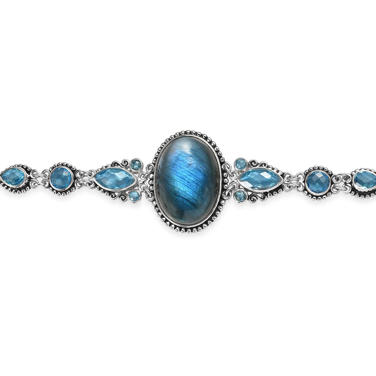 Sajen Silver Malagasy Labradorite and Celestial Swiss Blue Mystic Quartz 28.80 ctw Bracelet in Rhodium Over Sterling Silve (7.25 In) image number 3