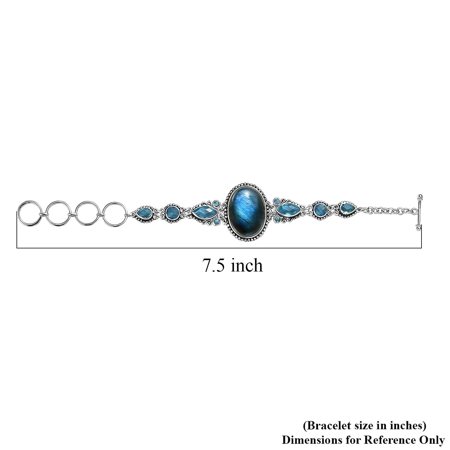 Sajen Silver Malagasy Labradorite and Celestial Swiss Blue Mystic Quartz 28.80 ctw Bracelet in Rhodium Over Sterling Silve (7.25 In)