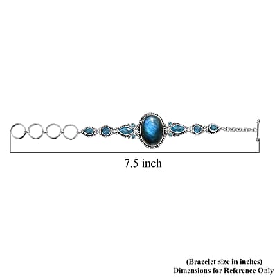 Sajen Silver Malagasy Labradorite and Celestial Swiss Blue Mystic Quartz 28.80 ctw Bracelet in Rhodium Over Sterling Silve (6.25-7.25In)