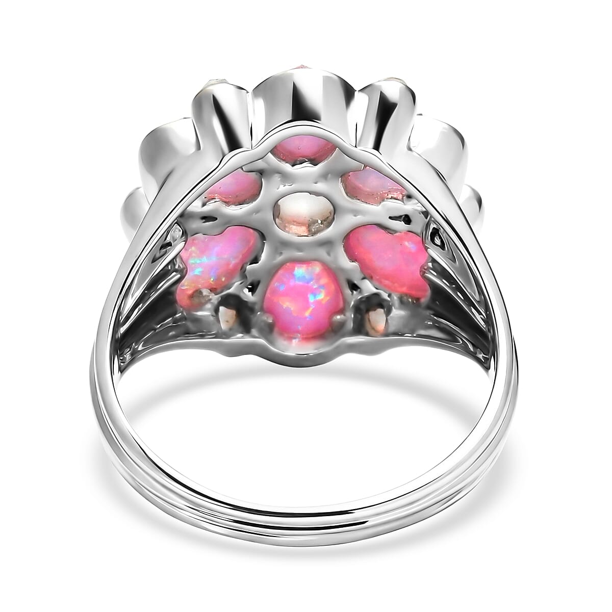 Sajen Silver Simulated Pink Opal Doublet Quartz 3.40 ctw Ring in Rhodium Over Sterling Silver (Size 6.0)