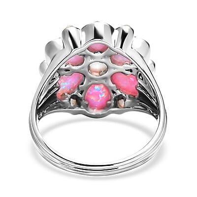 Sajen Silver Simulated Pink Opal Doublet Quartz 3.40 ctw Ring in Rhodium Over Sterling Silver (Size 6.0)