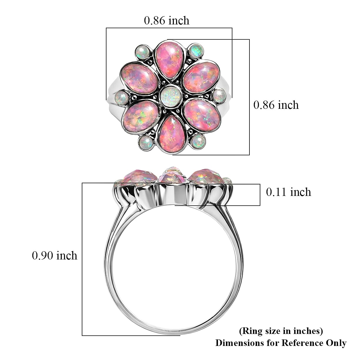 Sajen Silver Simulated Pink Opal Doublet Quartz 3.40 ctw Ring in Rhodium Over Sterling Silver (Size 6.0)