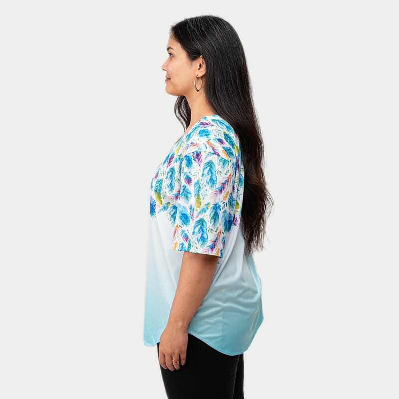 La Marey Blue with Multi Reverse Border Print T-shirt - One Size Missy
