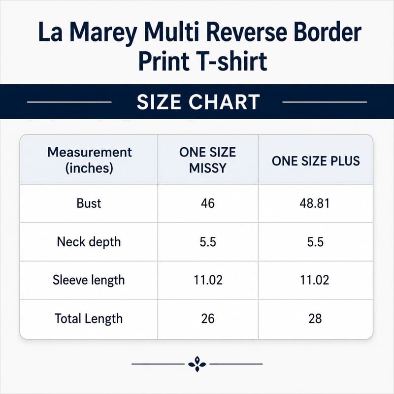 La Marey Blue with Multi Reverse Border Print T-shirt - One Size Missy