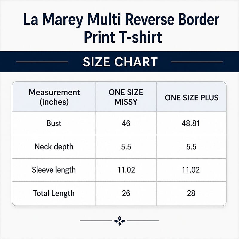 La Marey Blue with Multi Reverse Border Print T-shirt - One Size Missy