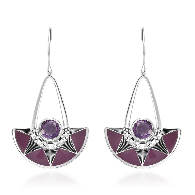 Sajen Silver African Amethyst 3.40 ctw Earrings in Rhodium Over Sterling Silver