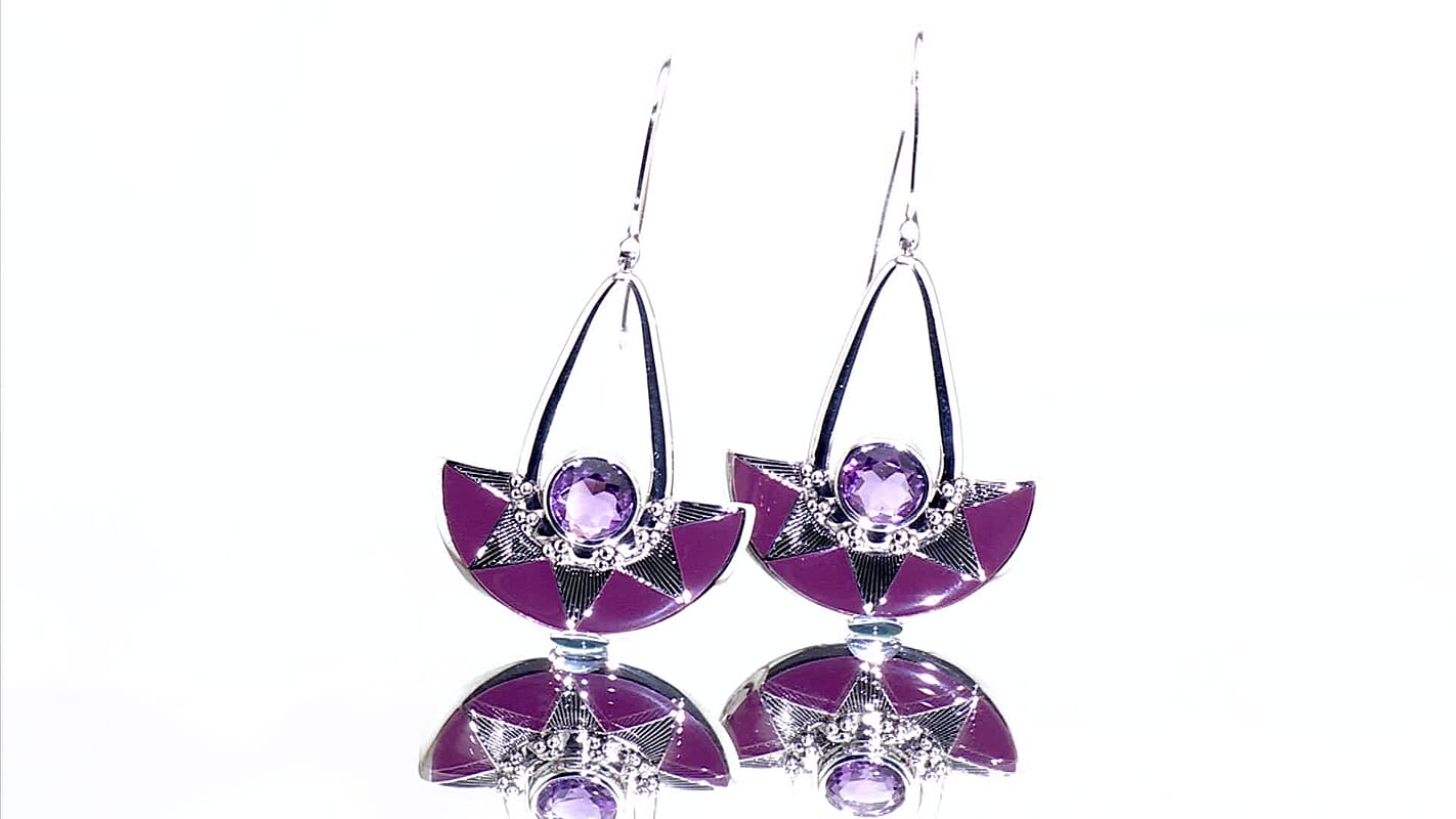 Sajen Silver African Amethyst Earrings in Rhodium Over Sterling Silver 3.40 ctw