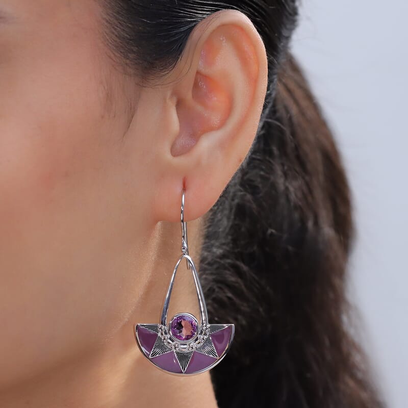 Sajen Silver African Amethyst 3.40 ctw Earrings in Rhodium Over Sterling Silver