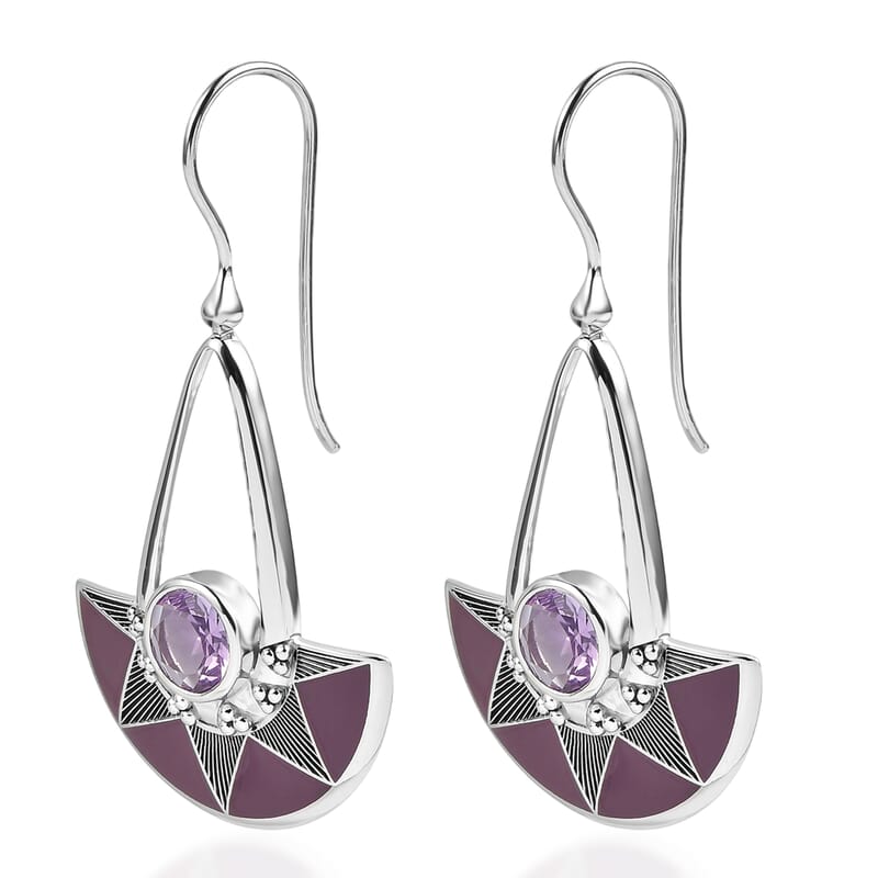 Sajen Silver African Amethyst 3.40 ctw Earrings in Rhodium Over Sterling Silver