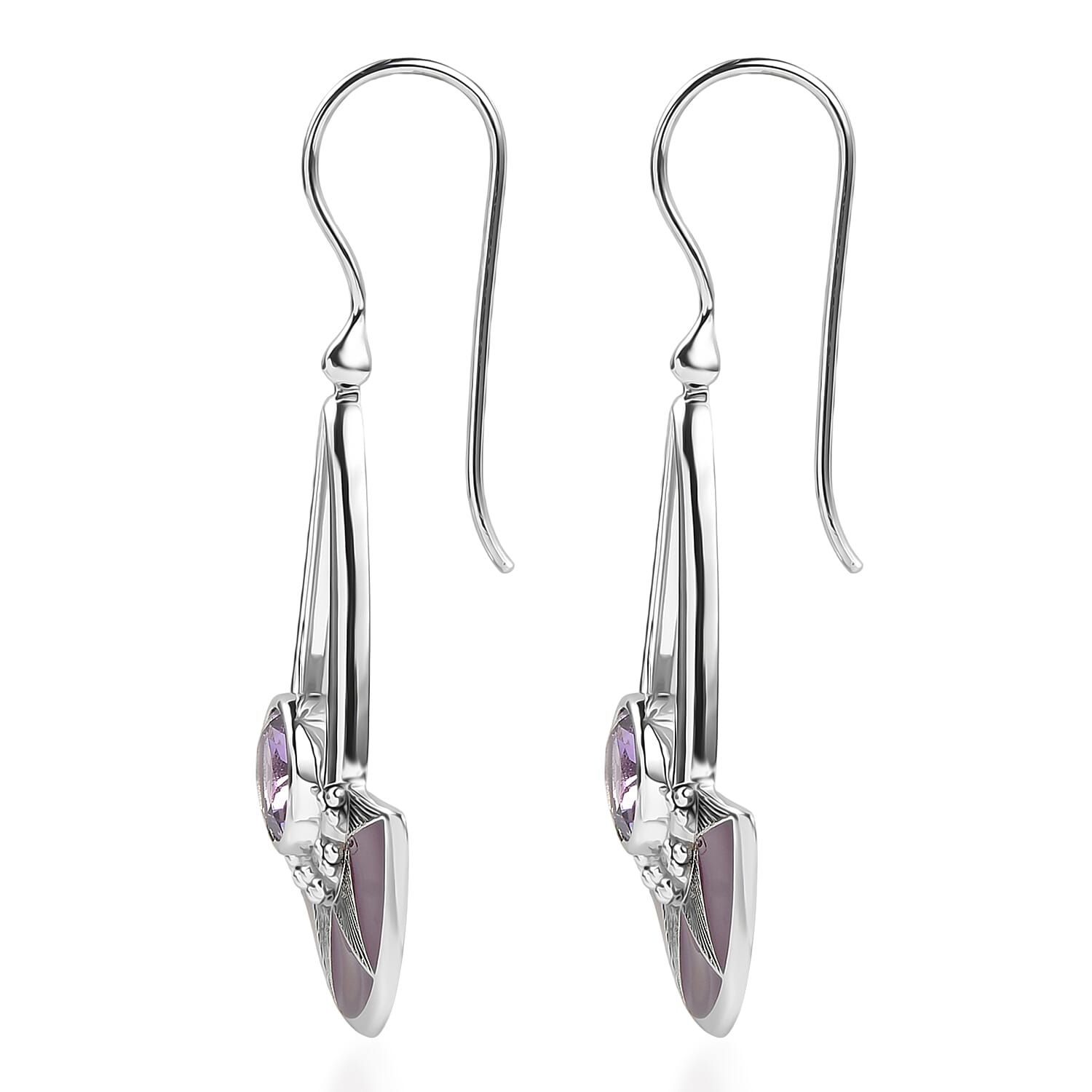 Sajen Silver African Amethyst 3.40 ctw Earrings in Rhodium Over Sterling Silver