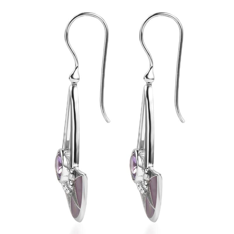 Sajen Silver African Amethyst 3.40 ctw Earrings in Rhodium Over Sterling Silver