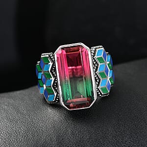 Sajen Silver Celestial Bi-Color Watermelon Doublet Quartz 9.30 ctw Ring in Rhodium Over Sterling Silver (Size 10.0)