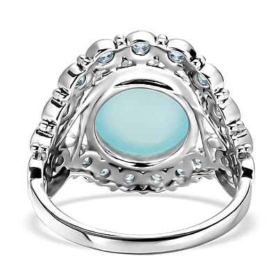 Sajen Silver Paraiba Agate and Swiss Blue Topaz 5.10 ctw Ring in Rhodium Over Sterling Silver (Size 6.0)