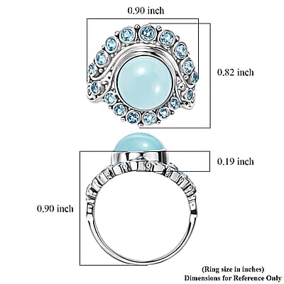 Sajen Silver Paraiba Agate and Swiss Blue Topaz 5.10 ctw Ring in Rhodium Over Sterling Silver (Size 6.0)