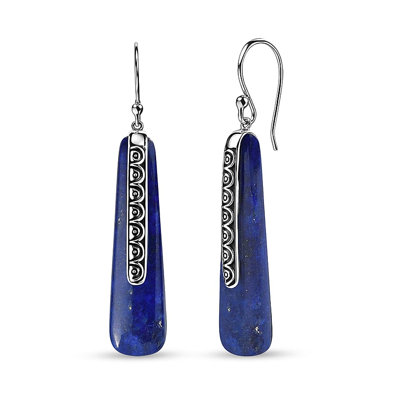 Sajen Silver Lapis Lazuli 28.35 ctw Earrings in Rhodium Over Sterling Silver