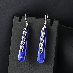 Sajen Silver Lapis Lazuli 28.35 ctw Earrings in Rhodium Over Sterling Silver