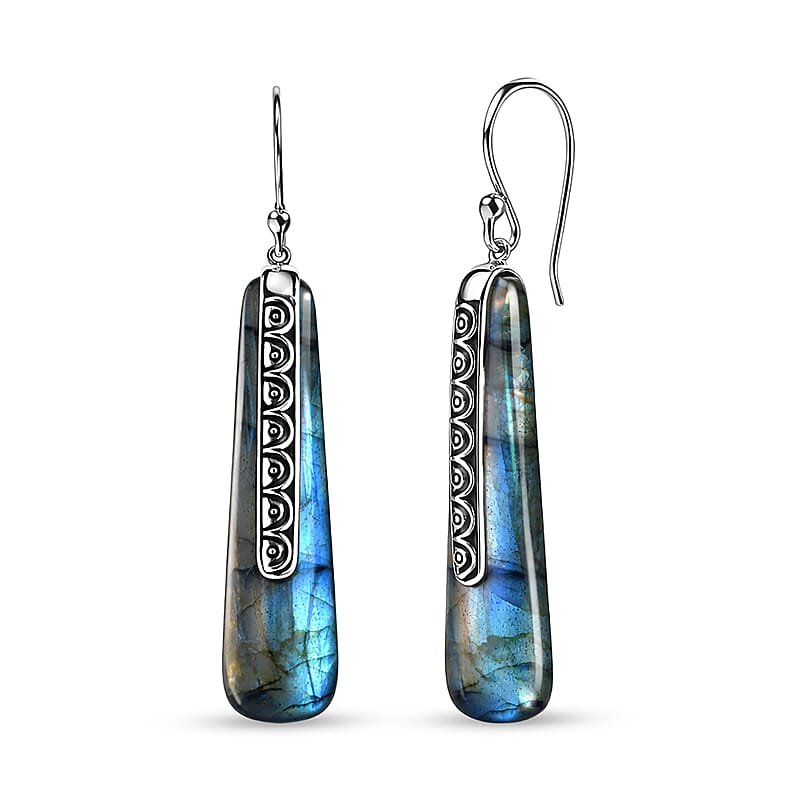Sajen Silver Malagasy Labradorite 28.35 ctw Earrings in Rhodium Over Sterling Silver