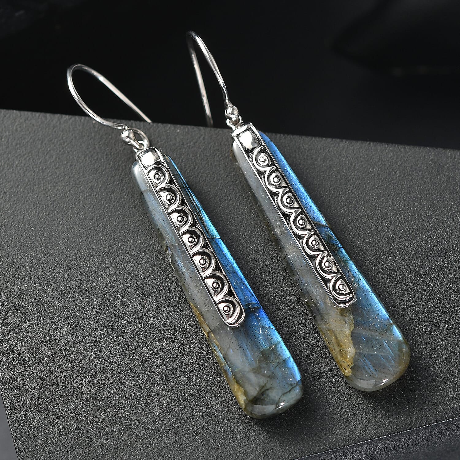 Sajen Silver Malagasy Labradorite 28.35 ctw Earrings in Rhodium Over Sterling Silver