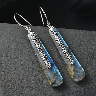 Sajen Silver Malagasy Labradorite 28.35 ctw Earrings in Rhodium Over Sterling Silver