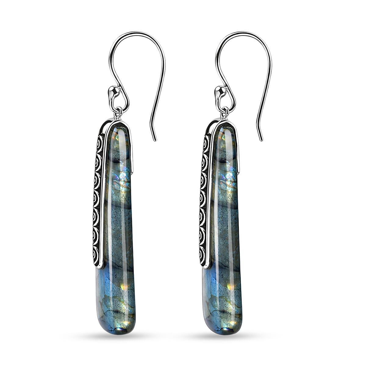 Sajen Silver Malagasy Labradorite 28.35 ctw Earrings in Rhodium Over Sterling Silver