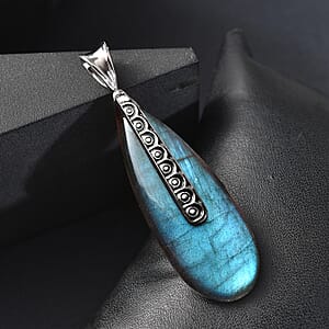 Sajen Silver Malagasy Labradorite 41.80 ctw Pendant without Chain in Rhodium Over Sterling Silver