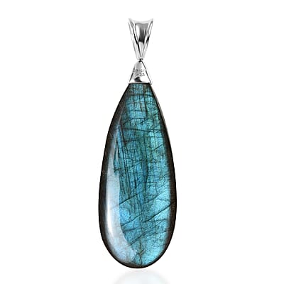 Sajen Silver Malagasy Labradorite 41.80 ctw Pendant without Chain in Rhodium Over Sterling Silver