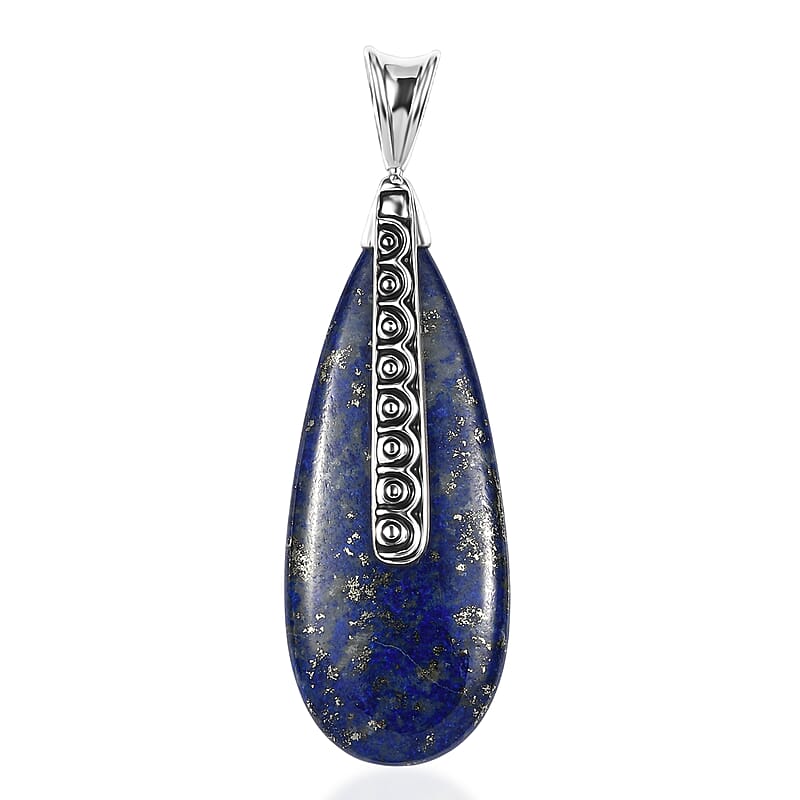 Sajen Silver Lapis Lazuli 41.80 ctw Pendant without Chain in Rhodium Over Sterling Silver