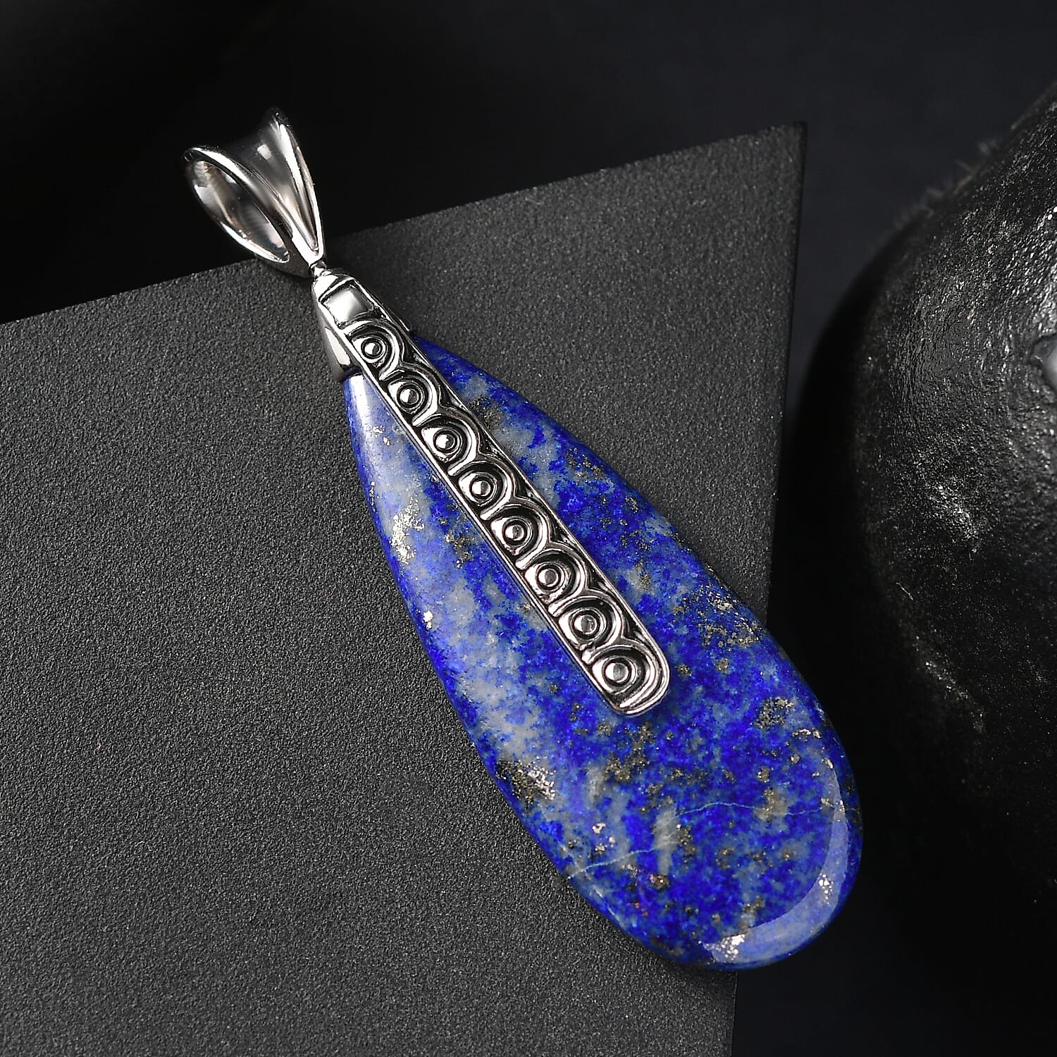 Sajen Silver Lapis Lazuli 41.80 ctw Pendant without Chain in Rhodium Over Sterling Silver