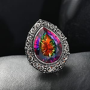 Sajen Silver Celestial Starlight Quartz Doublet 15.70 ctw Ring in Rhodium Over Sterling Silver (Size 10.0)