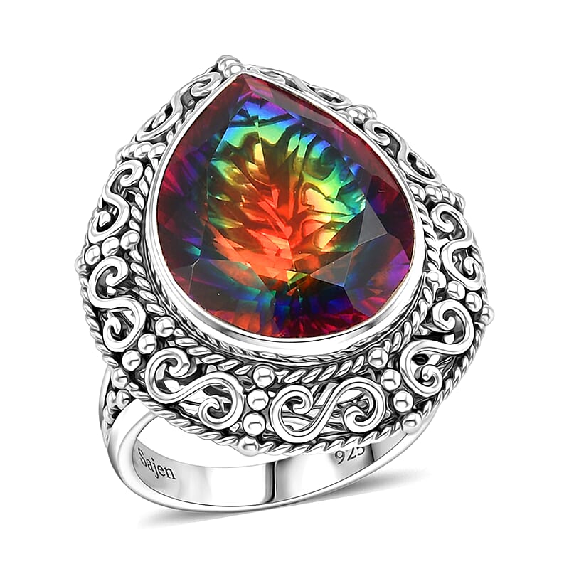 Sajen Silver Celestial Starlight Quartz Doublet 15.70 ctw Ring in Rhodium Over Sterling Silver (Size 6.0)