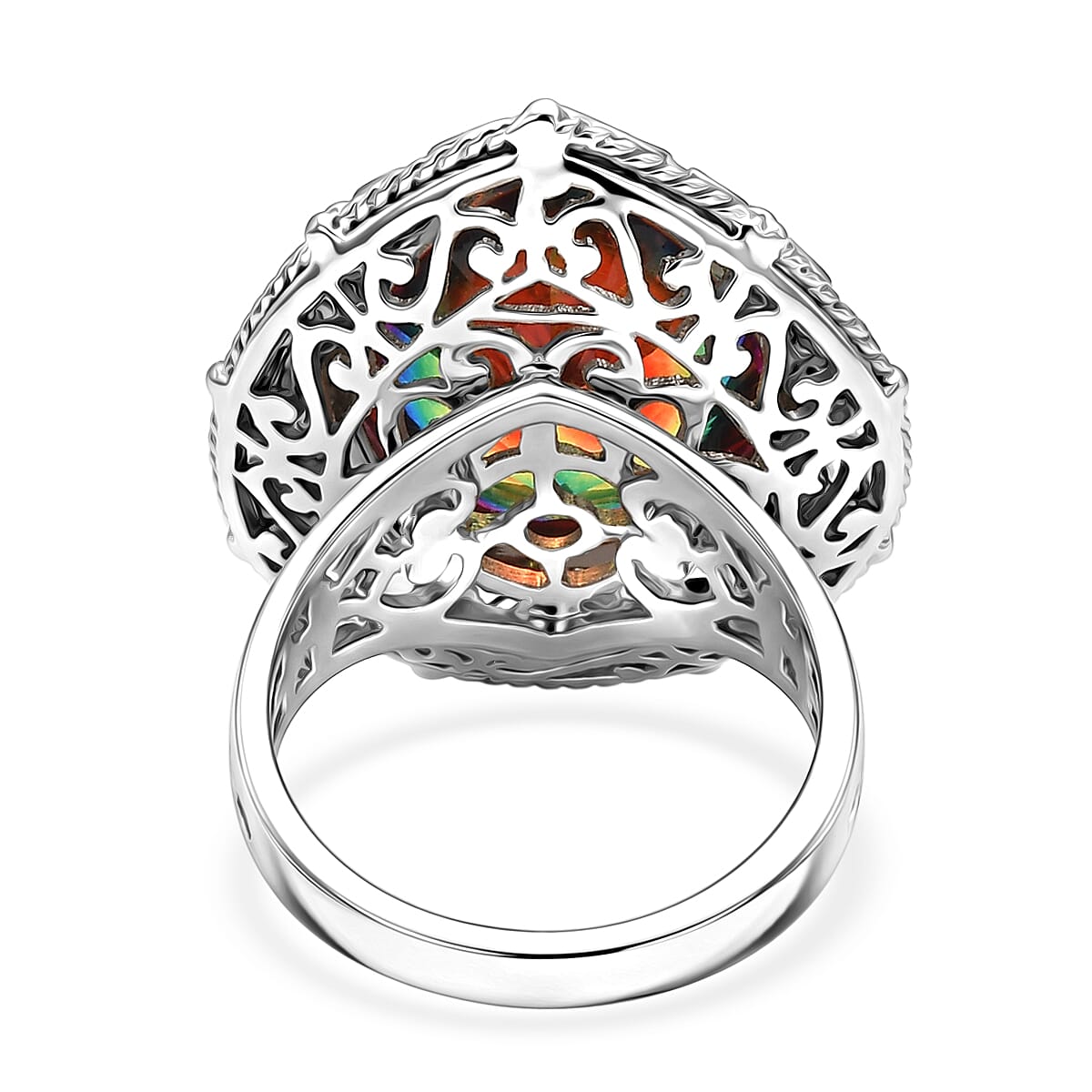 Sajen Silver Celestial Starlight Quartz Doublet 15.70 ctw Ring in Rhodium Over Sterling Silver (Size 6.0)