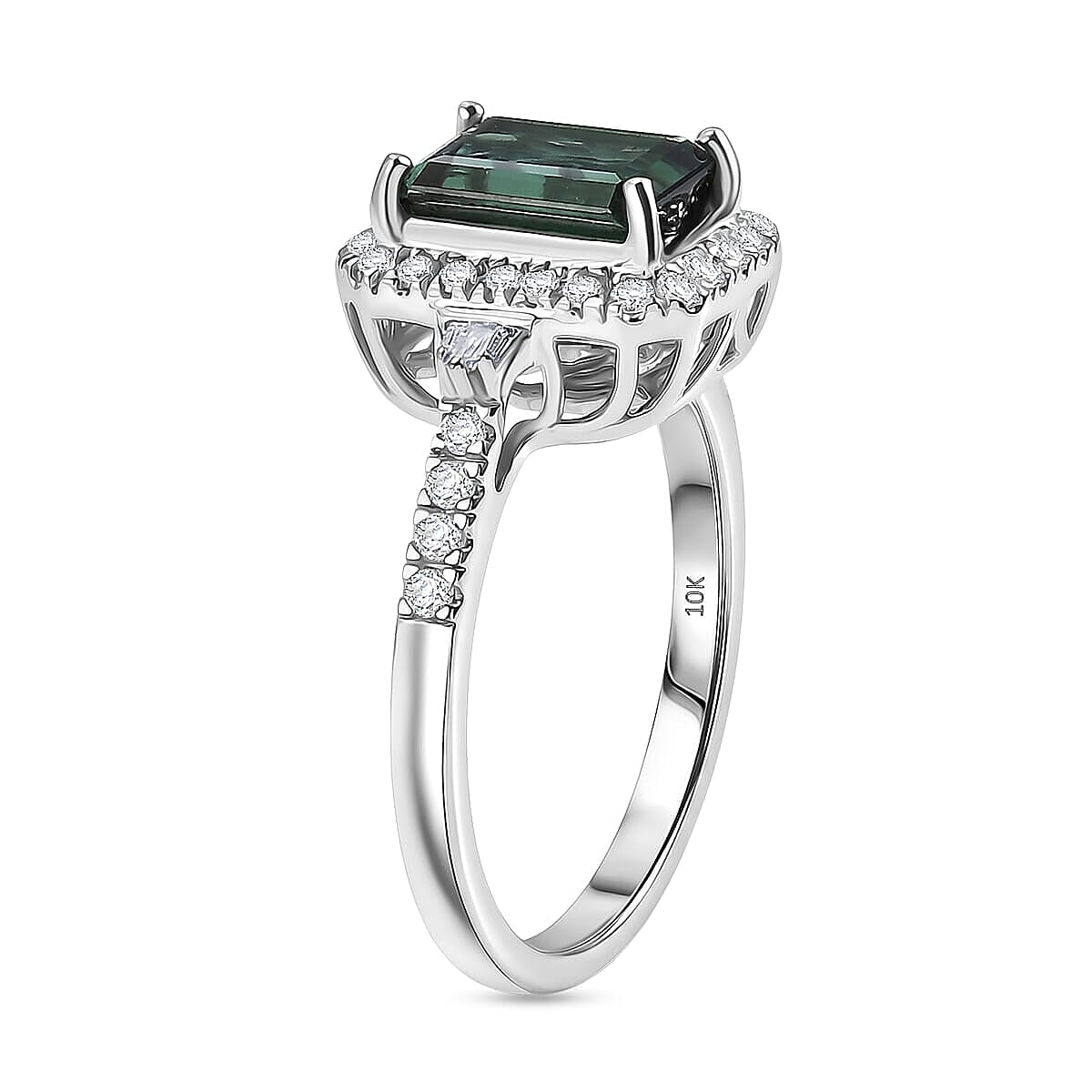 Certified & Appraised Luxoro AAA Monte Belo Indicolite and Diamond I2 2.26 ctw Ring in 10K White Gold (Size 10.0) image number 3