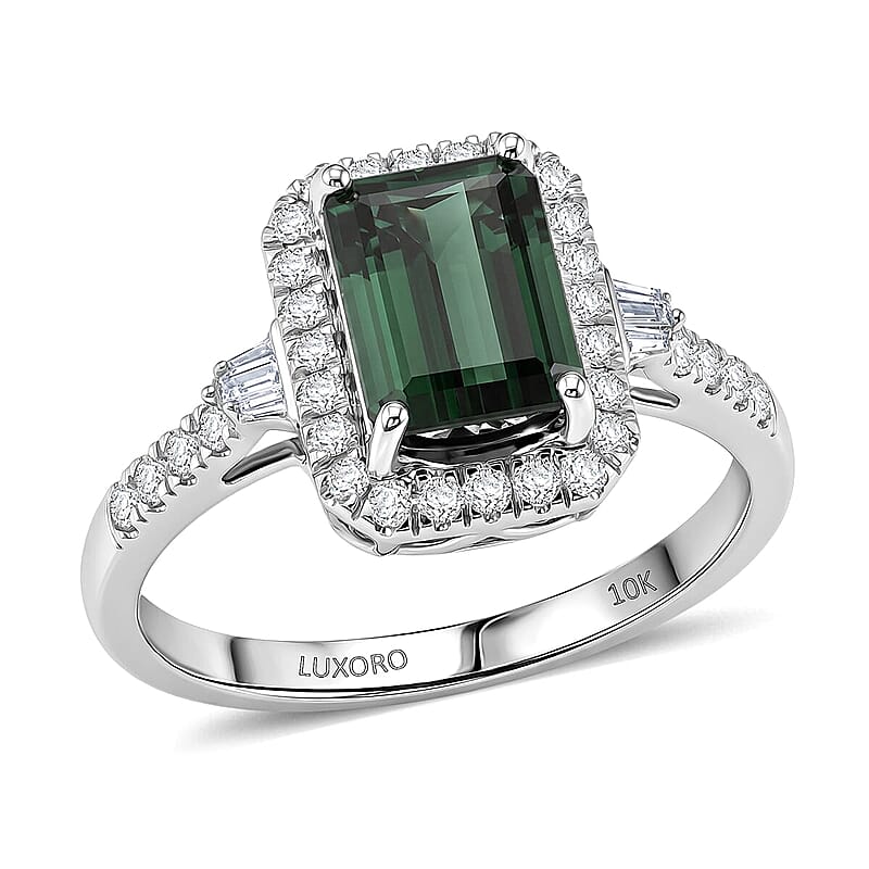 Certified and Appraised Luxoro AAA Monte Belo Indicolite and Diamond I2 2.26 ctw Ring in 10K White Gold (Size 6.0)