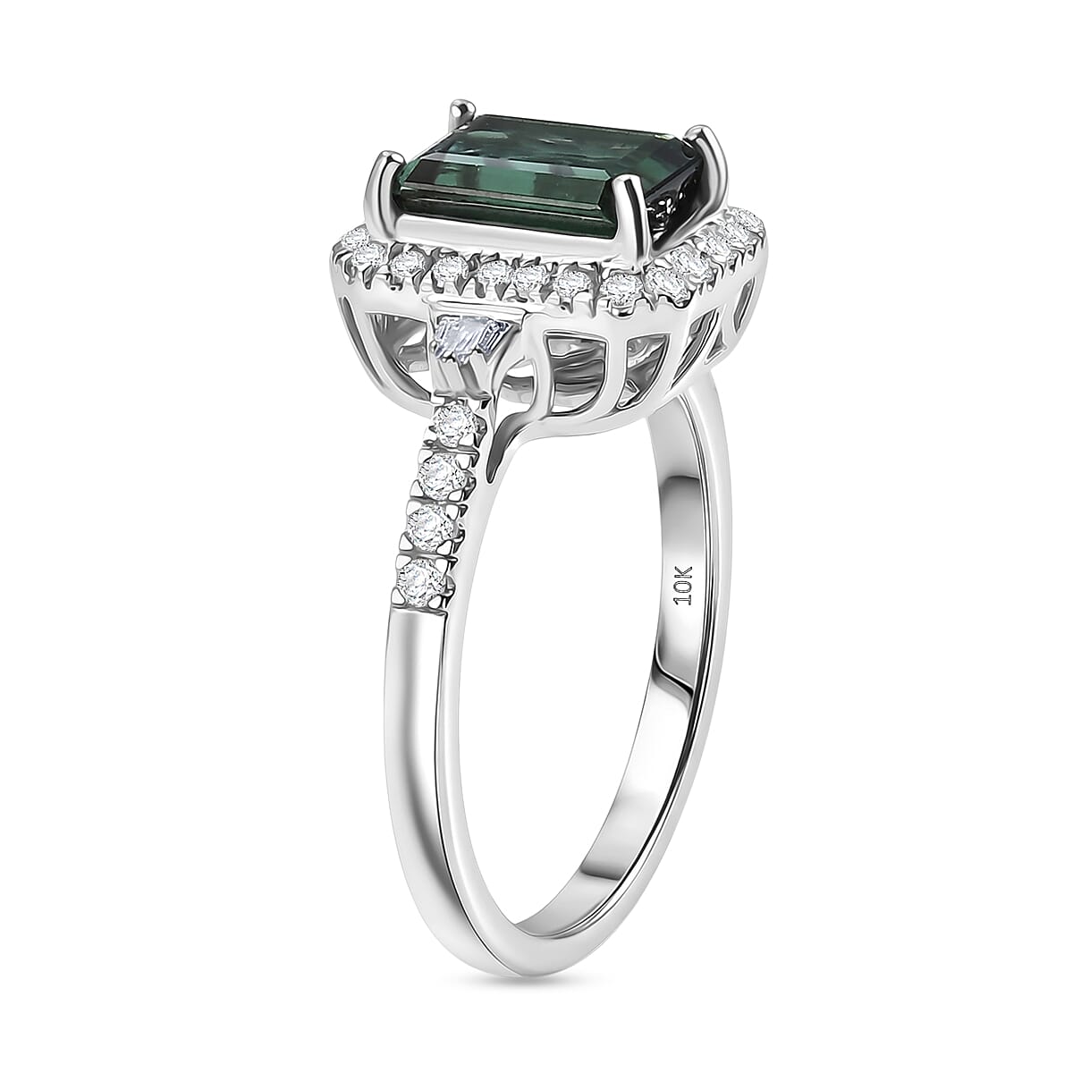 Certified & Appraised Luxoro AAA Monte Belo Indicolite and Diamond I2 2.26 ctw Ring in 10K White Gold (Size 7.0) image number 3