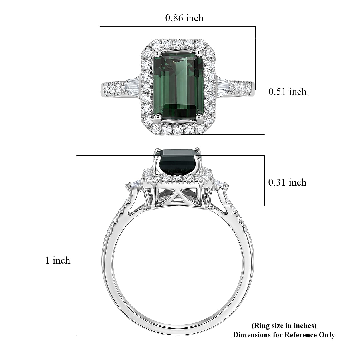 Certified & Appraised Luxoro AAA Monte Belo Indicolite and Diamond I2 2.26 ctw Ring in 10K White Gold (Size 7.0) image number 5