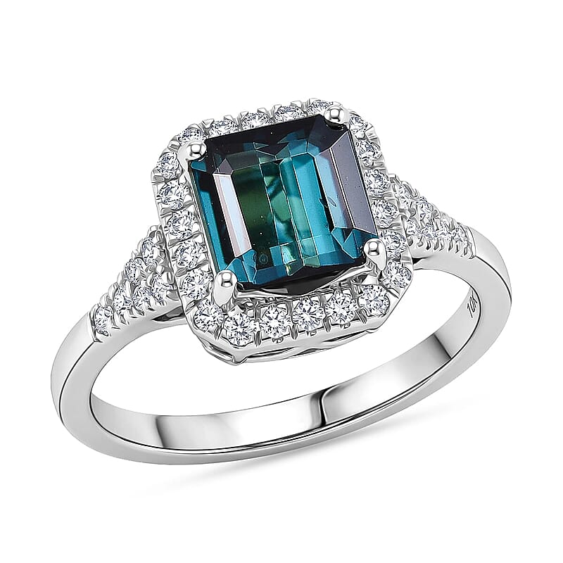 Certified and Appraised Luxoro AAA Monte Belo Indicolite and Diamond I2 2.10 ctw Ring in 10K White Gold (Size 6.0)