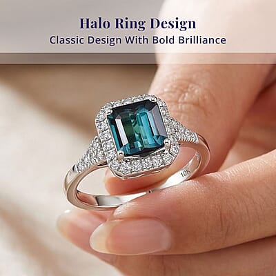 Certified and Appraised Luxoro AAA Monte Belo Indicolite and Diamond I2 2.10 ctw Ring in 10K White Gold (Size 6.0)