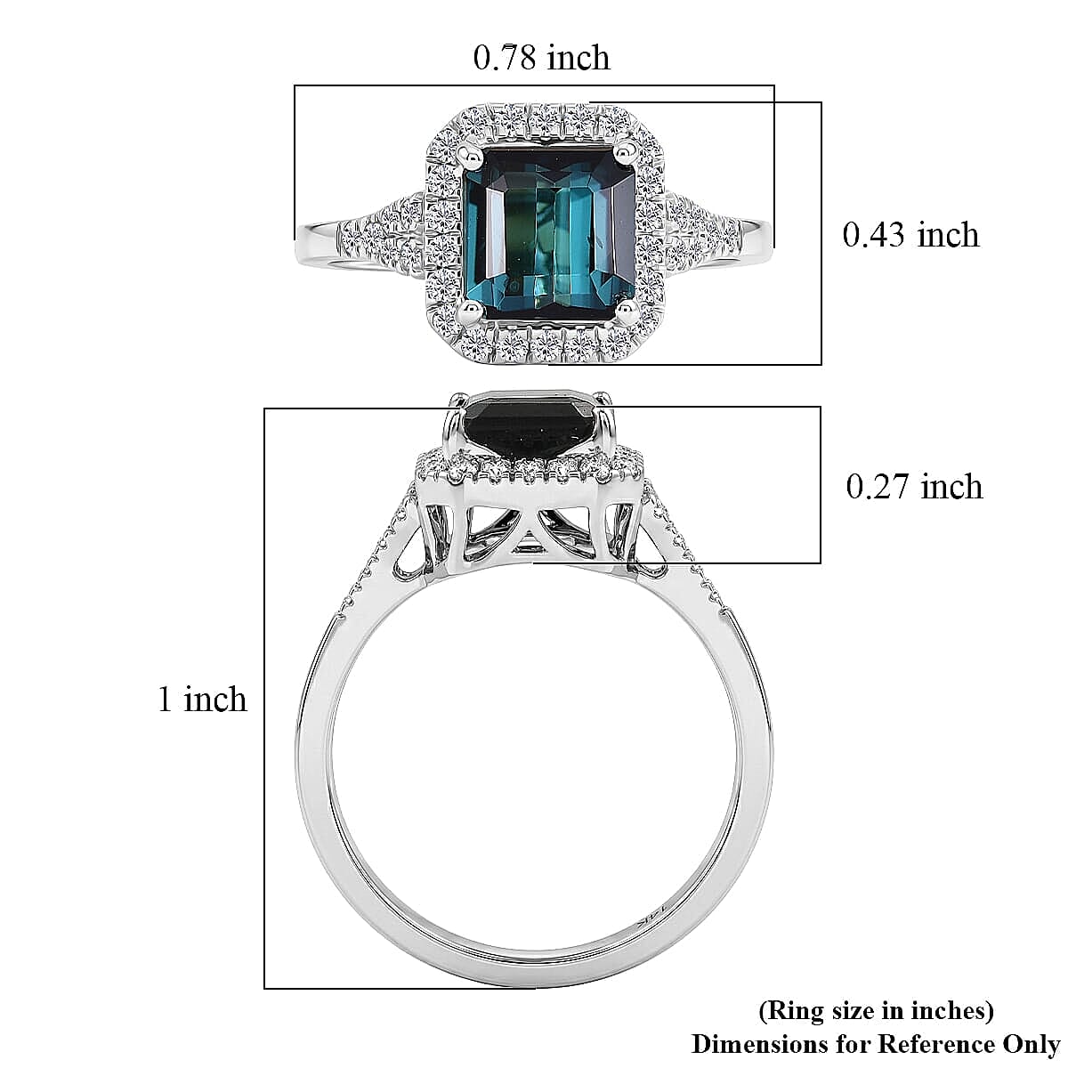 Certified & Appraised Luxoro AAA Monte Belo Indicolite and Diamond I2 2.10 ctw Ring in 10K White Gold (Size 6.0) image number 5