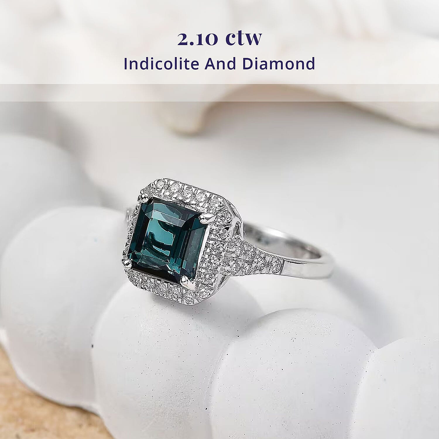 Certified & Appraised Luxoro AAA Monte Belo Indicolite and Diamond I2 2.10 ctw Ring in 10K White Gold (Size 7.0)