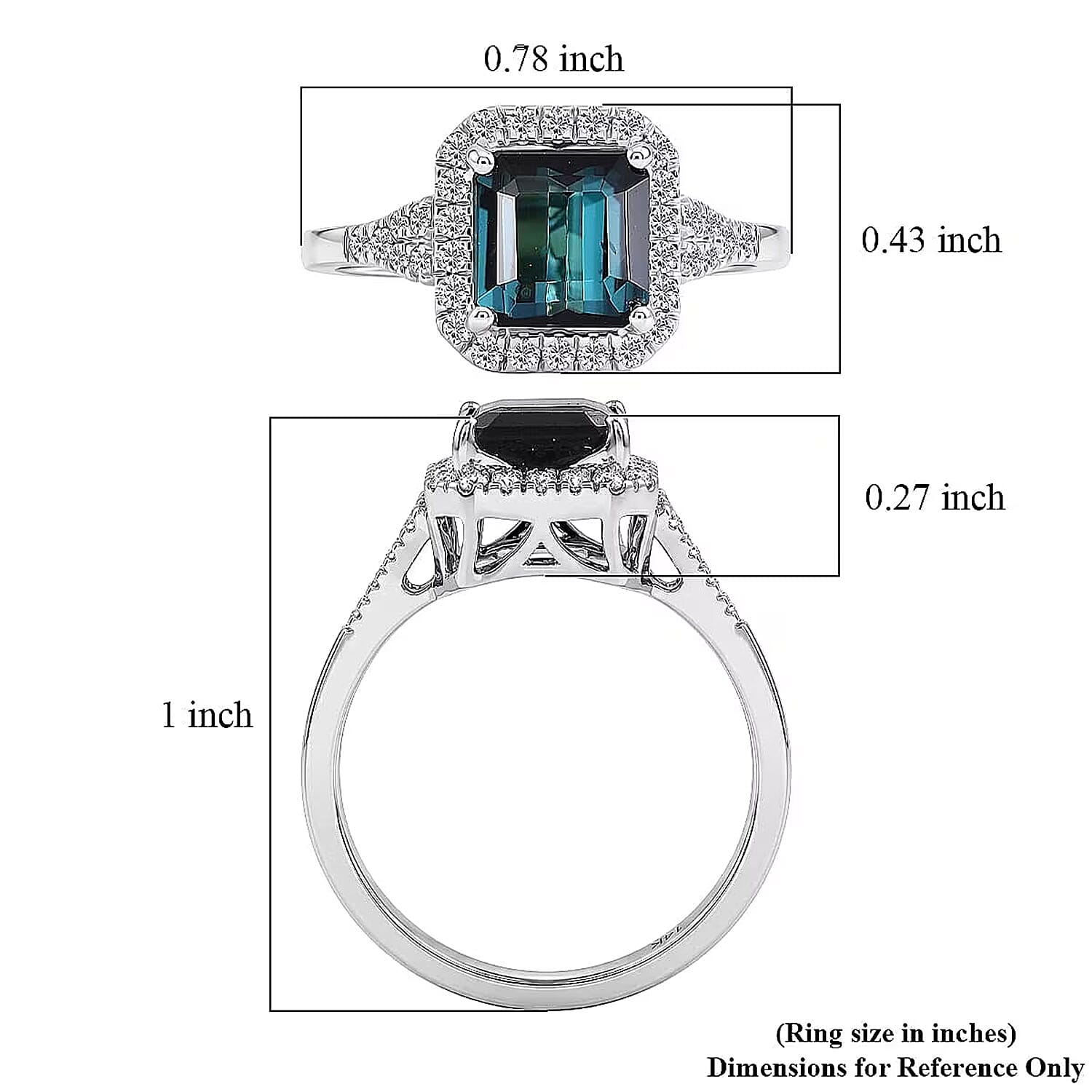 Certified & Appraised Luxoro AAA Monte Belo Indicolite and Diamond I2 2.10 ctw Ring in 10K White Gold (Size 7.0)