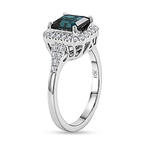 Luxoro 10K White Gold AAA Monte Belo Indicolite, Diamond (I2) (0.34 cts) Ring (Size 7.5) 2.10 ctw